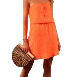 Calypso St. Barth Bright Orange Sequin Strapless Mini Dress Size Small